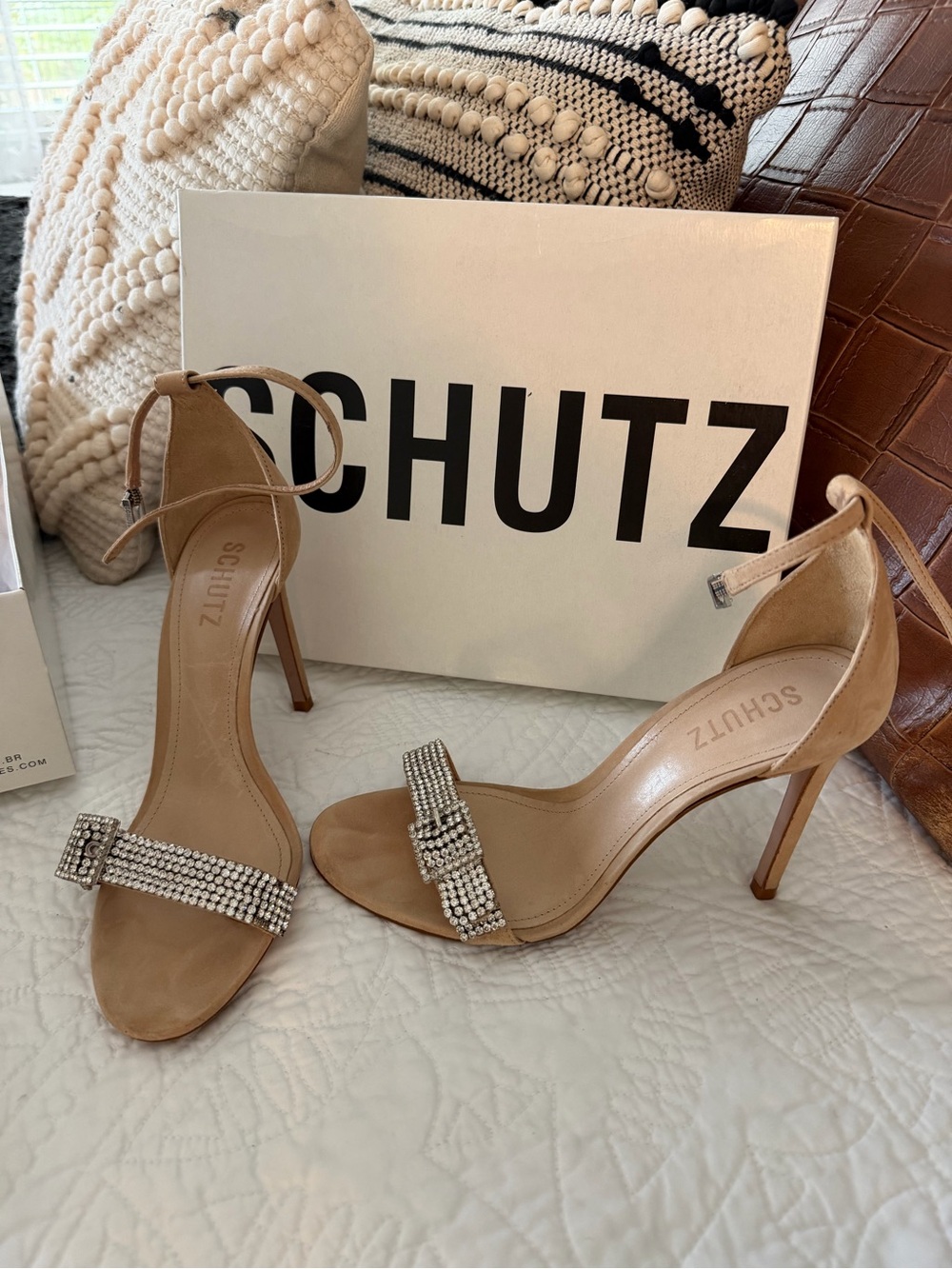 Schutz Women's Perlah Nude Rhinestone Ankle-Strap Sandals